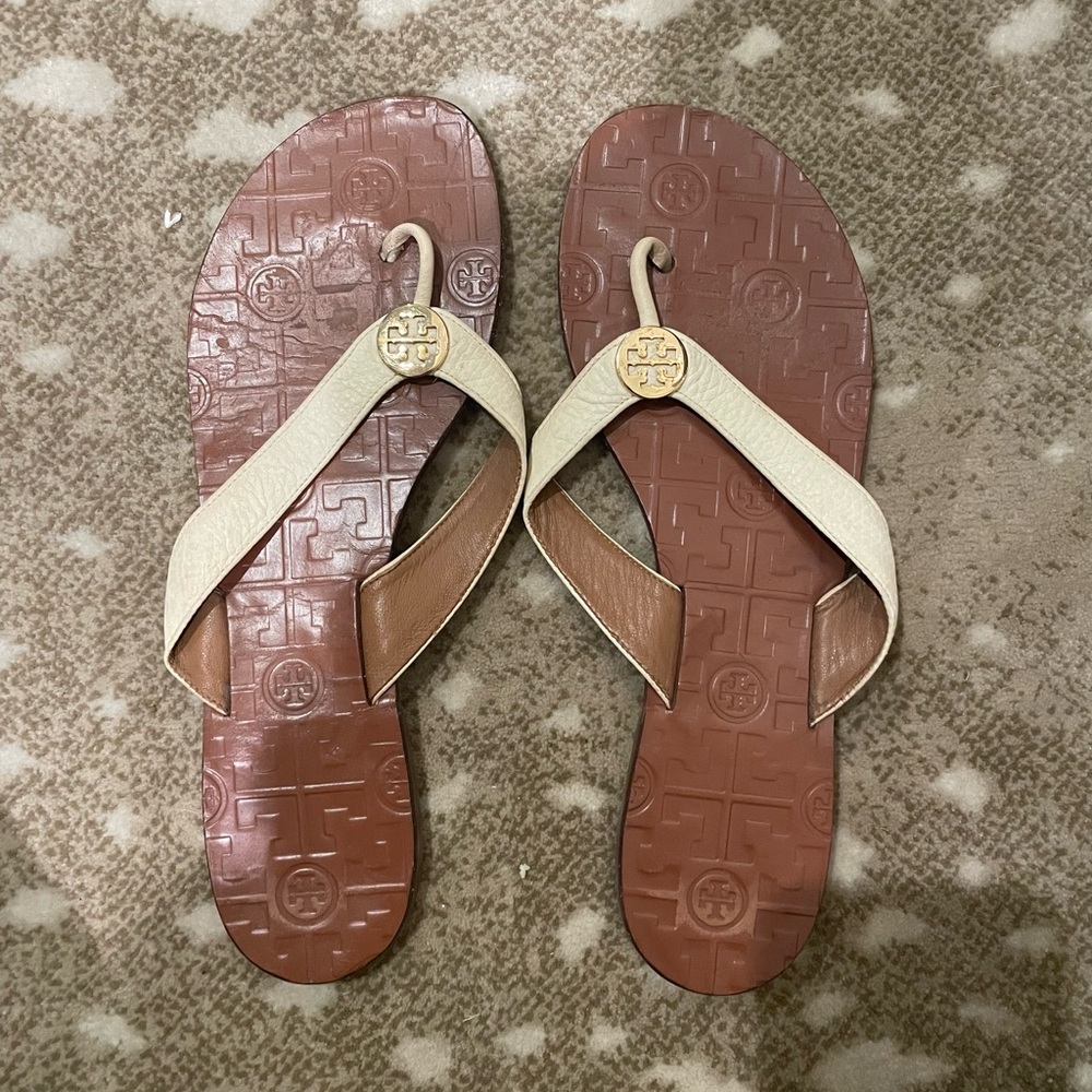 Women's Tory Burch Thora Sandals Size 10 Bleach/gold
